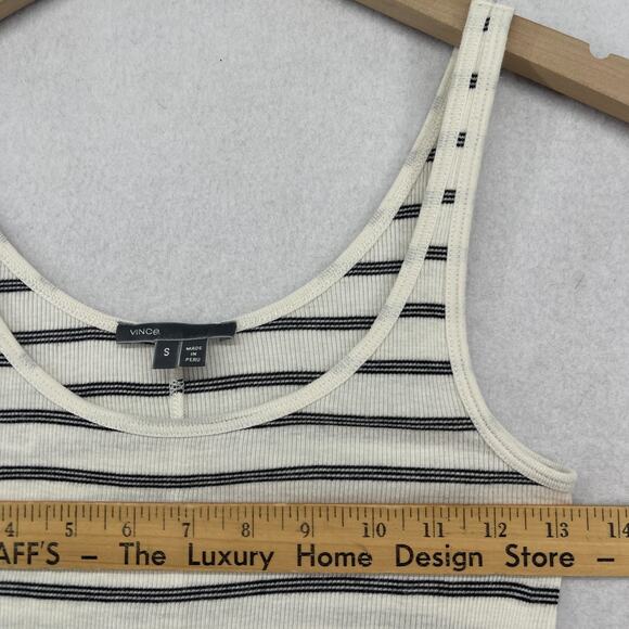 VINCE Tank Top Womens S Striped Ribbed Knit Cotton Blend Scoop Neck White - Picture 10 of 12